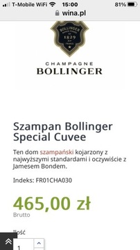 Szampany Moet i Bollinger.