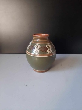 Ceramiczny ciemnozielony wazon | retro, PRL