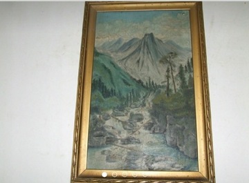 Kolekcjonerski Obraz Olejny Pejzaż górski potok