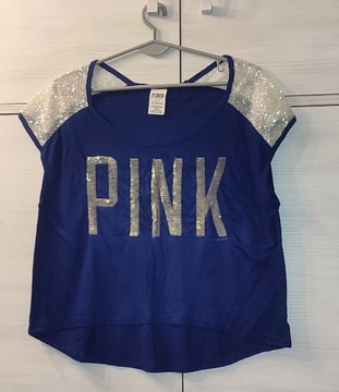 Bluzka Pink r. M motyl crop Victoria Secret cekiny