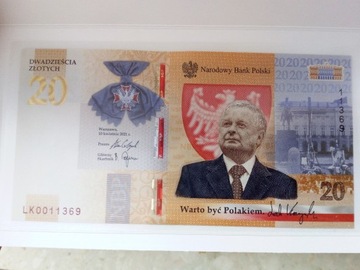 Banknot 20 zł Lech Kaczyński - niski numer 