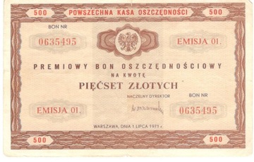 Premiowy bon oszczędnościowy 500 złotych PRL