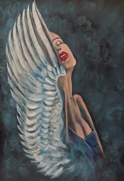 "Anioł tu był"  obraz malowany akrylem 