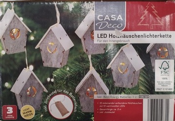 Lampki świąteczne led drewniane domki 3m baterie