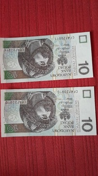 Dwa banknoty 10 zł z 2016 roku 