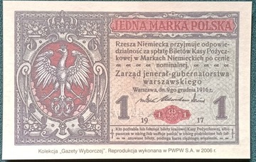 1 marka polska 1917 PWPW 2006r reprodukcja 