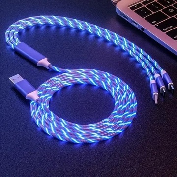 Kabel ładujący 3w1 LED Micro USB/USB C/Lighting