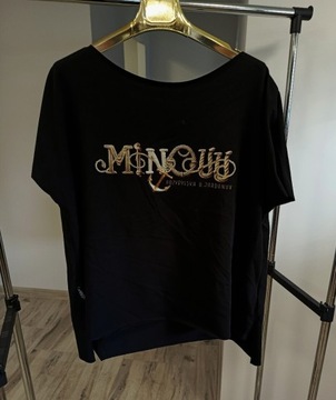 T-shirt minouu czarny napis oversizowy bawełna 