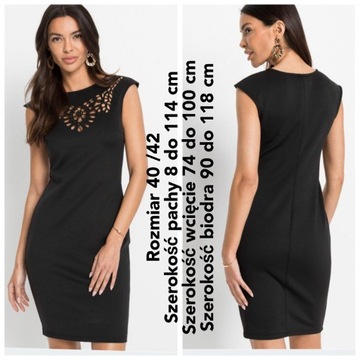 Laserowo wycięta czarna suknia sukienka ołówkowa 40 l 42 xl black.