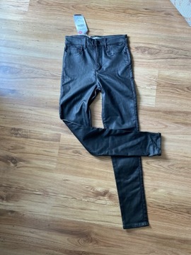 Nowe czarne spodnie rurki skórzane woskowane XS S