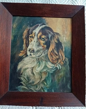 Stary olejny obraz psa