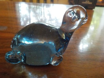 Przycisk do papieru-szkło dmuchane niebieskie żółw