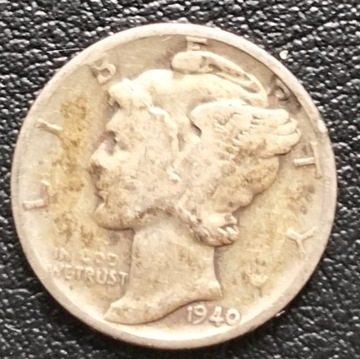 Moneta, 10 centów, srebro, Merkury, 1940