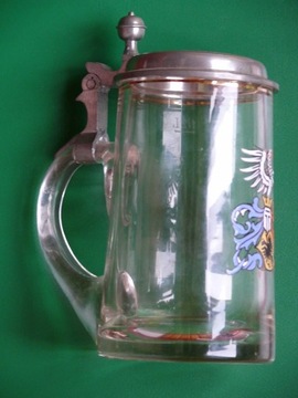 Kufel szklany z pokrywką z 1930 roku ze Szwajcarii