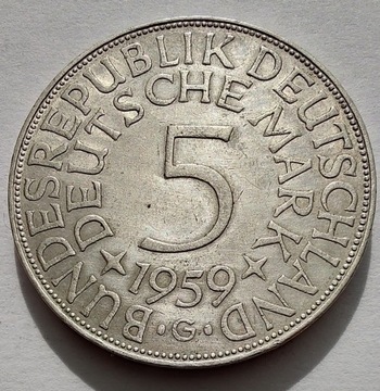 NIEMCY 5 Mark 1959G srebro ŁADNA