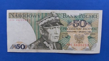 Banknot 50 zł z 1988r, Seria HH
