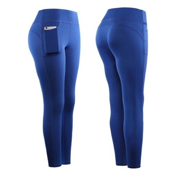 Niebieskie sportowe legginsy z kieszenią Slim r.S