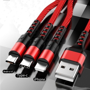 3w1 kabel micro USB, micro USB typu C, lightning