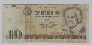 Banknot 10 marek NRD, DDR, 1971