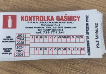 Legalizacja gaśnic, naklejka, kontrolka 10 szt.