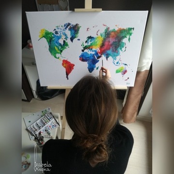Obraz na płótnie 50 x 70 malowana mapa świata
