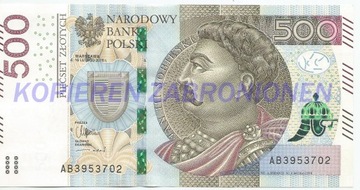 BANKNOT 500 PLN złotych NBP - SERIA AB 38537702