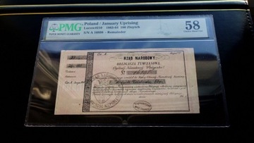 100 złotych 1863-64   POWSTANIE STYCZNIOWE - PMG 58