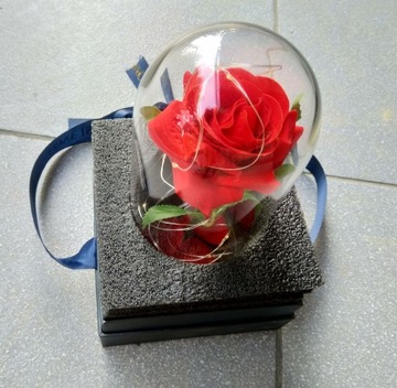 Czerwona świecąca róża w szkle z LED