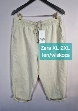 Lniane spodnie do kostek, chino, chinosy Zara, XL