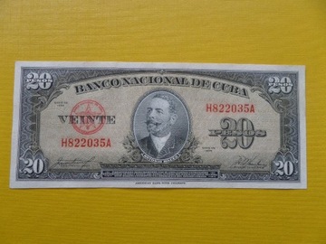 KUBA 20 Pesos 1958 Pick 80b UNC (bez plam)