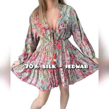 Jedwabna sukienka w stylu Boho S-36