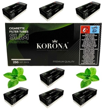 8 x KORONA SLIM MENTHOL 250 szt GILZY PAPIEROSOWE