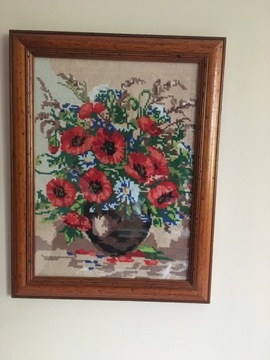 Obraz haft krzyżykowy kwiat maki  34x44 cm z ramka