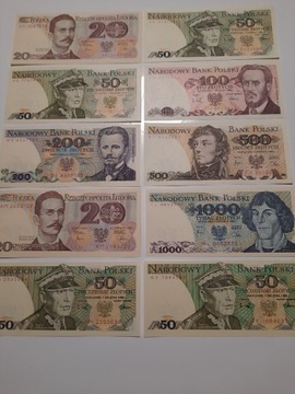 10#N 10 BANKNOTÓW PRL UNC OD 20 ZŁ DO 1000 ZŁ 