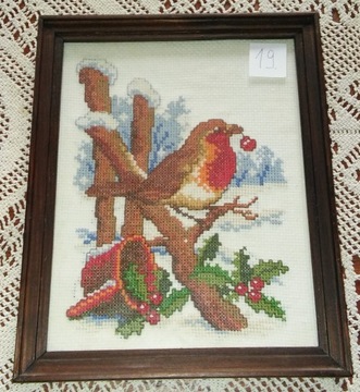 Ptaszek zimową porą - 21 x 26 cm -haft krzyżykowy