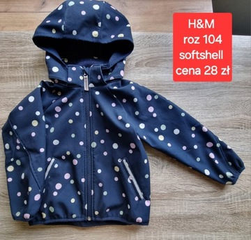 Kurtka przejściowa wodoodporna softshell H&M 104 kropki groszki kaptur