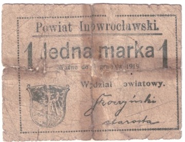 Inowrocław, banknot 1 marka 1919