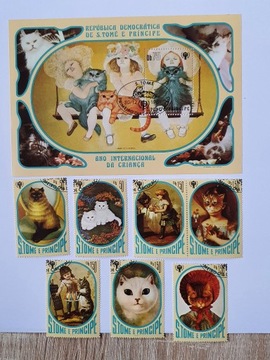 (1636) znaczki i blok koty z bajek