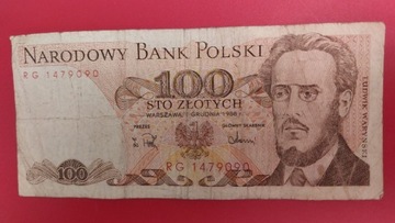 Banknot 100 zł z 1988r, Seria RG