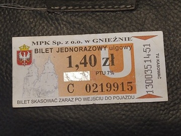 Bilet komunikacja MPK Gniezno 1.4 zł 