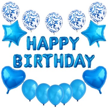 Zestaw urodzinowy baner balony foliowe Happy Birthday balony niebieski