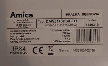 Pralka Amica DAW 8143 DSiBT0