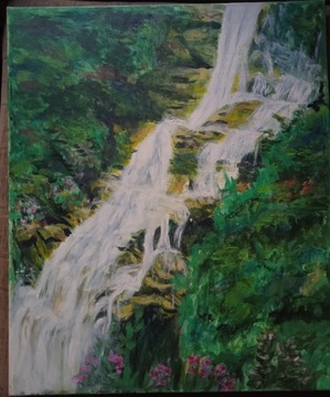 Wodospad .Obraz malowany na płótnie