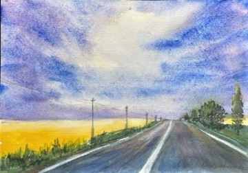 Przy drogach Ukrainy. Akwarela A4,ręcznie malowana