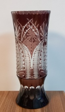 Burgundowy, kryształowy wazon lata 60, PRL, Irena