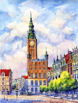 Obraz Akwarela - Gdańsk, Główne Miasto, Ratusz