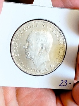 Szwecja 5 koron 1966 srebro piękna