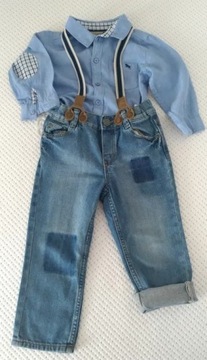 Komplet jeansowy z łatkami Trendy H&M rozmiar 86
