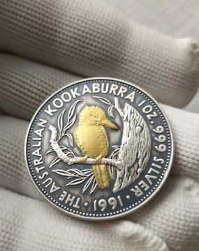 Srebrna moneta Kookaburra 1oz 1991 antyk gold