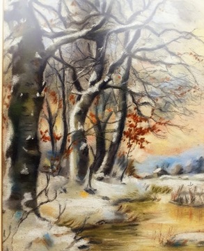 Pejzaż zimowy, kredka/pastel 